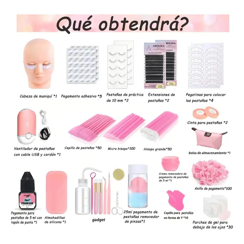 Kit Profesional de Extensiones de Pestañas con Maniquí de Práctica