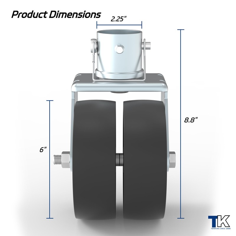 TOWKING 2000lbs Dual 6" Trailer Jack Swivel Caster, Wheel Replacement