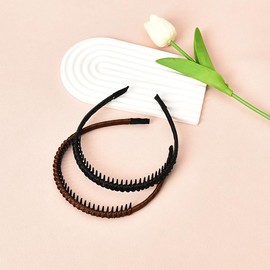 Teeth Comb Headband for Women Thin Thick Hair Band for Makeup and Face Washing Hairband for Girls Women Hair Accessories Non Slip Black Dark Brown Headbands 2Pcs