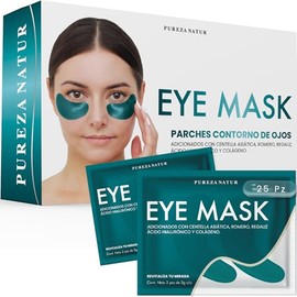 PUREZA NATUR Parches para Contorno de Ojos con ácido Hialurónico, Centella y Colágeno | Macarillas para eliminar ojeras, mirada cansada y bolsas, 25 pares