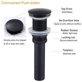 YCCUZA Pop Up Drain Stopper Without Overflow Vessel Sink Lavatory Vanity Bathroom Sink Drain Matte Black