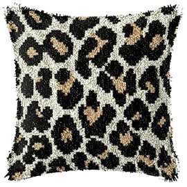 LAPATAIN Latch Hook Kits for DIY Throw Pillow Cover,Leopard Pattern Needlework Cushion Cover Hand Craft Crochet 17x17inch