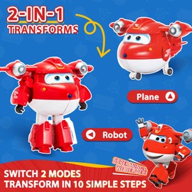 Super Wings Transformable Toys 5" Action Figure Supercharged Tobot Jett, 2 in 1 Rescue Bots Transforming Airplane Robot Toys, Educational Toy for Boys and Girls Age 3+, Gifts for Preschool Kids, Jett