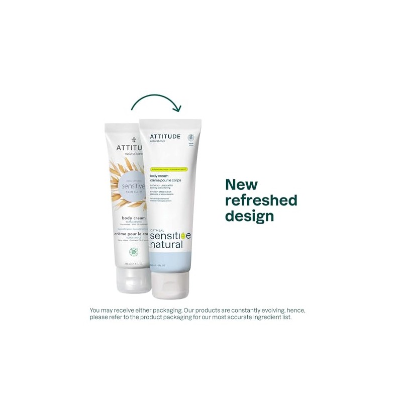 ATTITUDE Body Cream for Sensitive Skin with Oat, EWG Verified,
