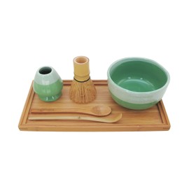BambooMN Brand - Matcha Bowl Set (Includes Bowl, Rest,Tea Whisk, Chasaku, Tea Spoon & Tray) 2 Sets Mint Green