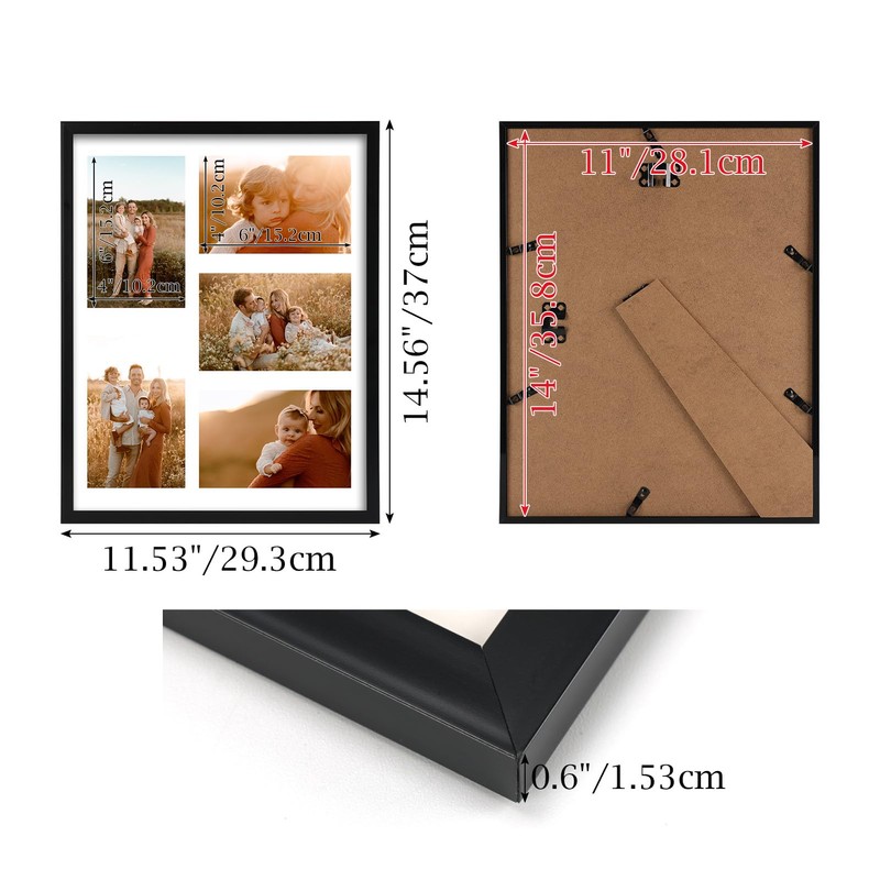 PHAREGE 5 Openings 4x6 Picture Frame Collage Black, 11x14 Poster
