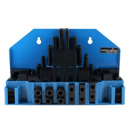 Accusize Industrial Tools 58 Pc Steel Clamping Kit with Wall Holder, Table Slot 5/8", Stud Size 1/2"-13, Block Width 1", 4230-2626