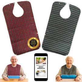 2 Lätzchen für Erwachsene, wasserdicht, für ältere Menschen mit Krümelsammler, Lätzchen für Erwachsene, verstellbare Druckknöpfe, Lätzchen für ältere Menschen mit eingeschränkter Mobilität