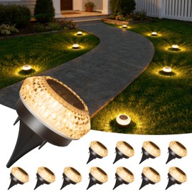 VOLISUN Solar Ground Lights Outdoor,12 Pack Flat Solar Pathway Lights