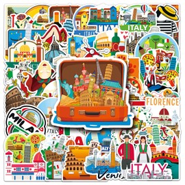 Italy Stickers 50 Pcs Waterproof Cartoon Retro Italy Style Stickers for Laptop Scrapbook Water Bottle Luggage Skateboard Helmet Computer Car Bike,Vinyl Funny Travel Scenery Sticker for Girls Adults