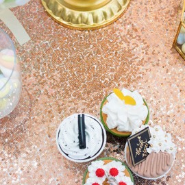 JYFLZQ Rose Gold Sequin Tablecloth 90" x 132" Rectangular Sparkly Drape Table Cloths Table Cover Overlay for Wedding Birthday Party Baby Bridal Shower