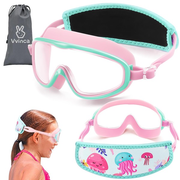 Vvinca Kids Swim Goggles with Bungee Strap No Leaking Anti