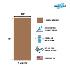 NANOLAP PSA Lapping Film, 3 Pc 5 Micron (4,000 Grit) Adhesive Polishing Paper, 4-1/4” x 11” Microfinishing Fine Sanding Paper, Sanding Film for Scary Sharp Sharpening System, Aluminum Oxide AO
