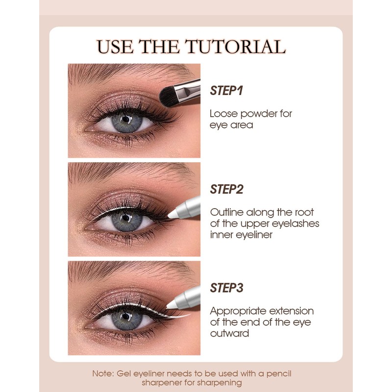 White Waterproof Gel Eyeliner Pens, Highlighter Eye Liner Pencil, Tattoo