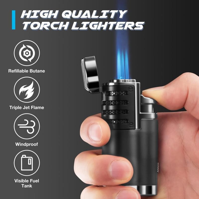 LcFun Butane Lighter 1 Pack Triple Jet Flame Torch Lighters