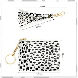 1 Women's Card Case with 1 Tassel Pendant, 8 Card Slots, Coin Purse with Zipper, Mini Key Chain Card Case, Handheld Card Case, Pocket Purse, black, white, Modern