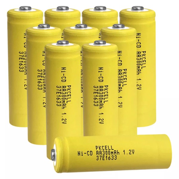 PKCELL 10PCS Rechargeable AA Batteries 1.2V 300mAh Double A NiCD