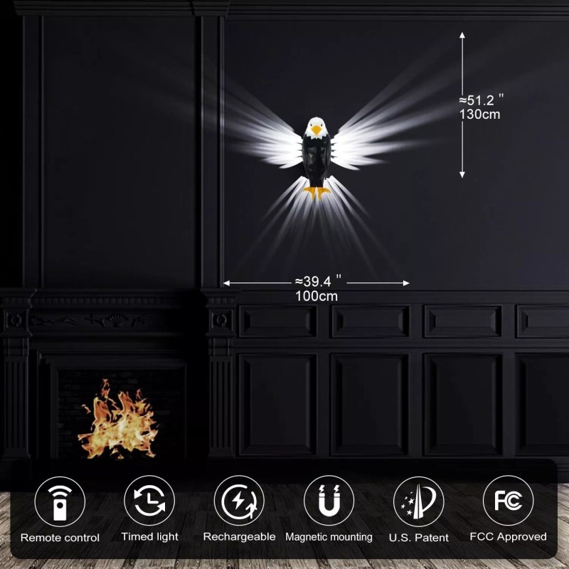 Bald American Eagle Wall Light with Remote Control Magnetic Wall