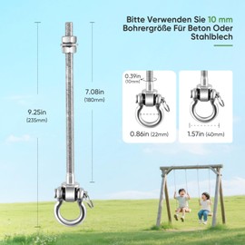 MINENICE Heavy Duty 4 Swing Hooks Bearings, M10 x 23 cm Swing Hooks Wooden Beam Bearings, 680 kg Robust Swing Hangers Stainless Steel Hardware with Ball Bearings for Patio and Playground, Wood and