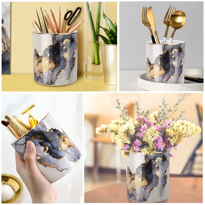 WAVEYU Marble Pencil Holder, Durable Ceramic Desk Organizer Office Supplies,Desktop