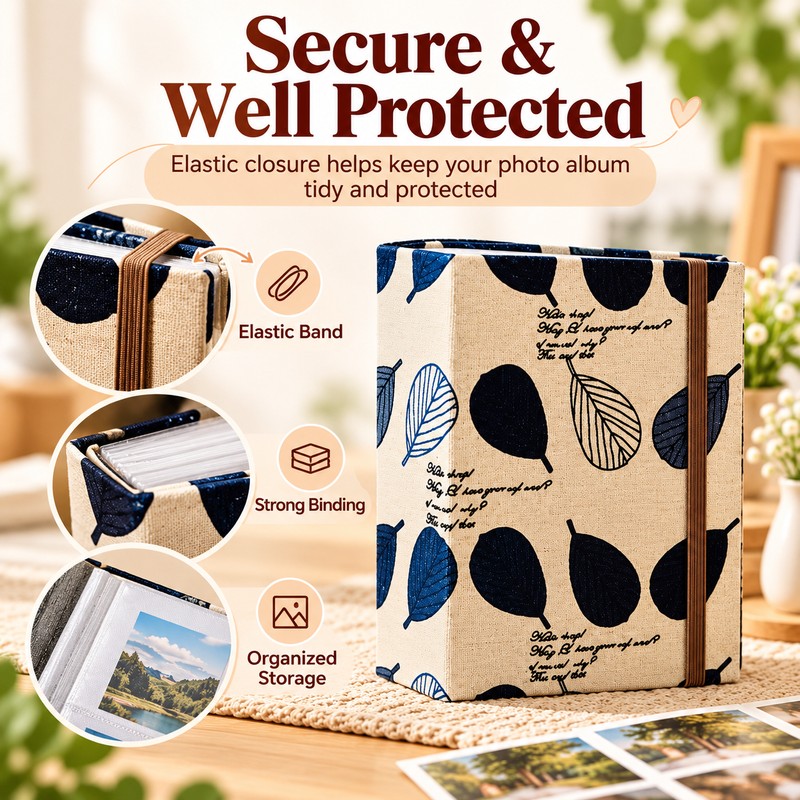 6-Inch Photo Album for Family Memories – 200-Pocket Fabric Cover