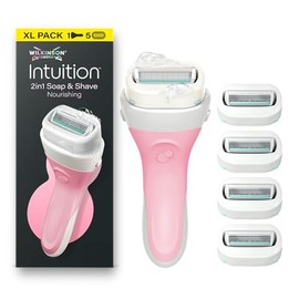 Wilkinson Sword Intuition 2-in-1 Soap and Shave Nourishing Women's Razor, Integrated Vegan Soap, XL Pack, Women's Shaving Handle Plus 5 Replacement Blades