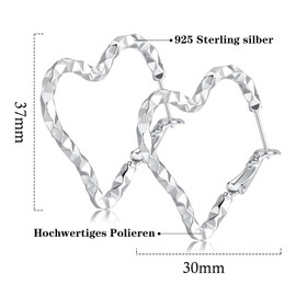 Toplstud 925 Sterling Silver Hoop Earrings Women's Heart Large Hoop Earrings Silver 925 Earrings Hypoallergenic Cartilage Huggie Hoop Earrings for Women Girls, Sterling Silver