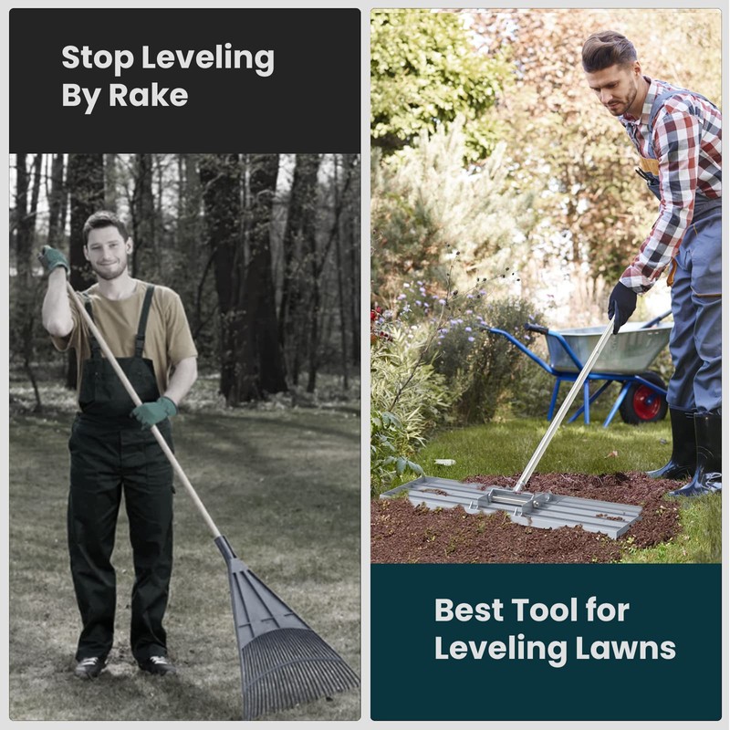 Dremmt Lawn Leveling Rake 30x10 inch, (Professional-Grade) Lawn Leveler Tool