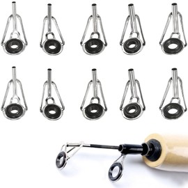 ZKGYUS 10 Piece Stainless Steel Rod Tip Repair Kit with Ceramic Guide Rings for Freshwater and Saltwater Fishing Rods, Rod Tip Replacement, Black