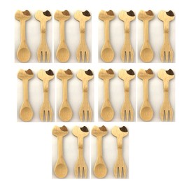 JB Home Collection, Set of 2 Kitty Cat Themed Bamboo Spoon and Fork Set for Kids | Appetizer Fruit Dessert Ice Cream Yogurt Spice Salt Sugar Spoon and Fork (10)
