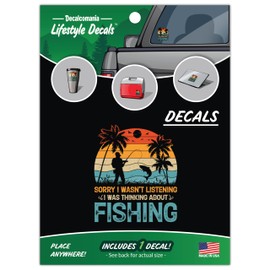 Thinking About Fishing Decal - Large Funny Fishing Vinyl Car Stickers for Truck Window Bumper Tackle Box Laptop Tumbler Cooler