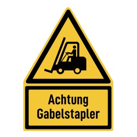 Sticker: 300 x 200 mm, 1 piece – Attention Forklift – Warning Sign with Text (German) (Yellow/Black) – Dreick – W014 – DIN EN ISO 7010 / ASR A1.3