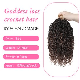 Sosihua Goddess locs crochet hair, 9 packs soft boho faux locs with curly ends bohemian crochet dreads for black women(12Inch,#T30)