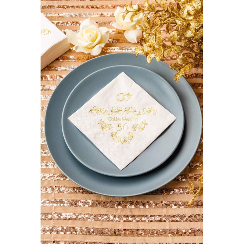 Crisky 50th Anniversaray Napkins, Gold Foil Text, 50th Anniversary Party