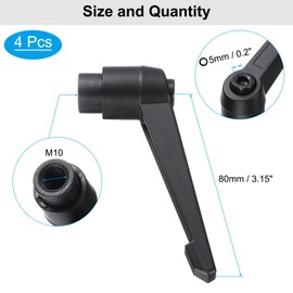 sourcing map 4pcs Clamping Lever Adjustable Handles M10 Metric Female Thread Level Handle Hand Knobs Quick Release Black for Lathe Machinery