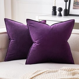 MIULEE Pack of 2 Decorative Velvet Throw Pillow Cover Soft Eggplant Purple Pillow Cover Solid Square Cushion Case for Sofa Bedroom Car 18x 18 Inch 45x 45cm