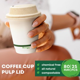 DISPOSABLE GREEN - NEXTGEN Coffee Cups Lid, Double Wall Disposable Coffee Cup Bagasse Lids, Takeaway Cups for Cold & Hot Drinks, Sturdy & Leak Proof Disposable Lids, 80 MM, 25 Pack