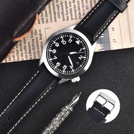 EACHE Quick Release Genuine Leather Watch Band 20mm for Men Women Retro Leather Watch Strap Watchband Black Silver Buckle