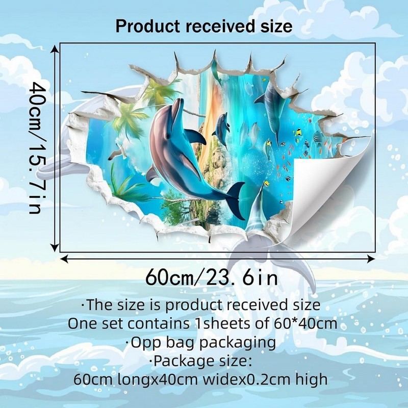 Break Through Wall Effect Ocean Themed Static Electricity Window Decorations