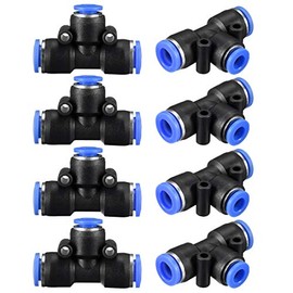 sourcing map Plastic Tee Push to Connect Tube Fittings 5/16" to 5/32" od Push Lock Blue(8-6mm) 8pcs