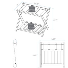 Casual Home 102-24 Extra Wide Luggage Rack, Espresso