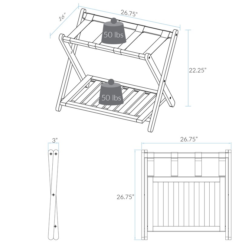 Casual Home 102-24 Extra Wide Luggage Rack, Espresso