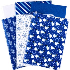 Whaline 120 Sheet Christmas Tissue Paper Blue White Wrapping Paper Snowman Snowflake Solid Winter Holiday Design Art Paper Crafts, 13.78" x 19.69"