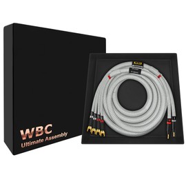 WORLDS BEST CABLES 10 Foot Ultimate - 9 AWG - Ultra-Pure OFC - Premium Audiophile HiFi Bi-Wire Speaker Cable for Center Channel - Eminence Gold Banana (x2) & Spade (x4) Plugs & Silver Tweed Jacket