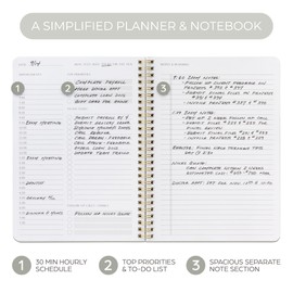 Simplified Daily Planner And Notebook With Hourly Schedule - Aesthetic Spiral To do List Notepad to Easily Organize Your Tasks And Appointments - Stylish Book And School Or Office Supplies For Women