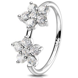 Melighting 20G Flower Nose Hoop Ring 925 Sterling Silver Nose Piercing Seamless Open Clear CZ Helix Piercing 8 mm Cartilage Earring Nose Hoop for Women