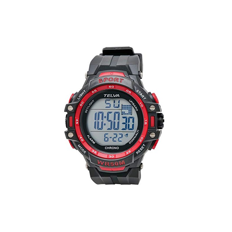 Clefer TE-D281-RD Men's Digital Sports Watch, Waterproof, Multifunctional, Urethane Strap,