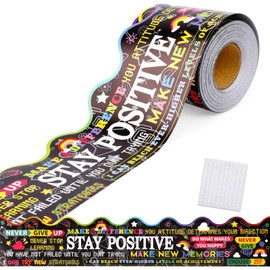 OOTSR 52Ft Bulletin Board Borders, Black Scalloped Border Trim for Whiteboard Blackboard Poster Decoration, Motivational Words Bulletin Board Paper with 100pcs Glue Points for Classroom School