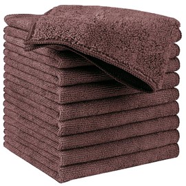HIDMD Microfibre Cleaning Cloths Dish Cloths Lint Free Cloths For Polishing Drying Washing Waxing Dusting Cleaning Accessories Kitchen Dusters Car Bathroom Blue Pack of 10 30cm x 30cm Brown