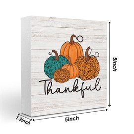 Farmhouse Thanksgiving Decor, Thankful Sign Pumpkin Decor Thanksgiving Decorations Sign, Thanksgiving Decorations for Table, Home Office Desk Shelf Cubicle Decor 5 x 5 inch